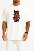Oversize Şapkalı Graffiti Teddy Bear Göğüs Baskılı Unisex T-Shirt thumbnail 7