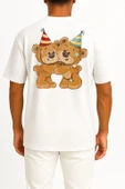 Oversize Teddy Bear Party Birthday Illustration Cep ve Sırt Tasarımlı Unisex T-Shirt thumbnail 11