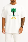 Oversize Cartoon Palm Tree Saudi Arabia Göğüs Tasarımlı Unisex T-Shirt thumbnail 3