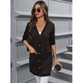 Lucky Life Kadın Uzun Kollu Cepli önden Düğmeli Uzun Modal Ceket thumbnail 2