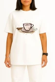 Oversize Cappuccino Kahve Latte Espresso Çay Göğüs Tasarımlı Unisex T-Shirt thumbnail 2