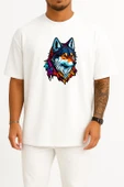 Oversize Wolf Face Logo Mascot Göğüs Tasarımlı Unisex T-Shirt thumbnail 5