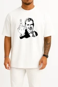 Oversize Orta Parmak Middle Finger Göğüs Tasarımlı Unisex T-Shirt thumbnail 1