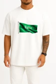 Oversize Suudi Arabistan Bayrak Göğüs Tasarımlı Unisex T-Shirt thumbnail 3