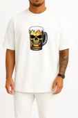 Oversize Foamy Skull Beer Göğüs Baskılı Unisex T-Shirt thumbnail 1