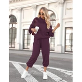 Lucky Life Kadın Uzun Kollu Kapşonlu Viskon Iki Iplik Bluz Ve Pantolon Ikili Takım thumbnail 2