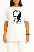 Oversize Mustafa Kemal Atatürk İmzalı Portre Göğüs Tasarımlı Unisex T-Shirt thumbnail 11