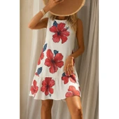 Lucky Life Kadın Sıfır Kol Sırttan Bağlamalı Fırfırlı çiçek Desenli Süprem Elbise thumbnail 3