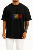Oversize Romanian Flag Of Romania Folklore Pattern Göğüs Tasarımlı Unisex T-Shirt thumbnail 11