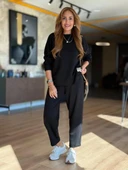 Kadın Uzun Kollu Bisiklet Yaka Viskon Iki Iplik Bluz Ve Pantolon Ikili Takım thumbnail 1