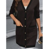 Lucky Life Kadın Uzun Kollu Cepli önden Düğmeli Uzun Modal Ceket thumbnail 3