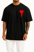 Oversize Kalp Ve P Harfi Cep Tasarımlı Unisex T-Shirt thumbnail 11