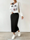 Kadın Askılı Yuvarlak Yaka Viskon Iki Iplik Elbise Ve V Yakalı Bluz Ikili Takım thumbnail 2