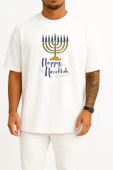 Oversize Happy Hanukka Göğüs Tasarımlı Unisex T-Shirt thumbnail 7