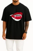 Oversize Dracula Vampire, Teeth Göğüs Tasarımlı Unisex T-Shirt thumbnail 9