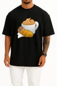 Oversize Kahve Croissant Kahvaltı Göğüs Tasarımlı Unisex T-Shirt thumbnail 9