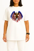 Oversize Bald Eagle Flag Of The United States Göğüs Tasarımlı Unisex T-Shirt thumbnail 2
