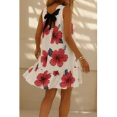 Lucky Life Kadın Sıfır Kol Sırttan Bağlamalı Fırfırlı çiçek Desenli Süprem Elbise thumbnail 2