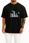 Oversize İllustration Of High-Rise Buildings Qatar Göğüs Tasarımlı Unisex T-Shirt thumbnail 9