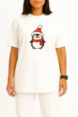 Oversize Yılbaşı Penguen Christmas Göğüs Baskılı Unisex T-Shirt thumbnail 5