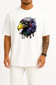 Oversize Illustration Of Eagle Head Göğüs Tasarımlı Unisex T-Shirt thumbnail 5