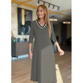 Lucky Life Kadın Uzun Kollu V Yakalı Midi çağla Yeşili Modal Elbise thumbnail 2