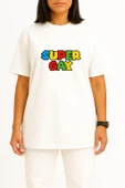 Oversize Super Gay Göğüs Baskılı Unisex T-Shirt thumbnail 8