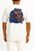 Oversize Sticker Owl Mascot Göğüs ve Sırt Tasarımlı Unisex T-Shirt thumbnail 5