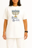 Oversize Happy Hanukka Göğüs Tasarımlı Unisex T-Shirt thumbnail 2