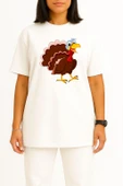 Oversize Thanksgiving Horoz Göğüs Tasarımlı Unisex T-Shirt thumbnail 11