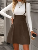 Kadın Askılı Düğmeli Mini Süet Elbise thumbnail 1