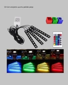 RGB Araç İçi LED Aydınlatma 12V 48 LED Müzik Kontrollü 4 Şerit Set thumbnail 4