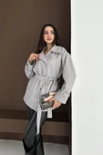 Belden Bağlamalı Düğmeli Kısa Kaşe Kaban thumbnail 6