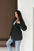 Belden Bağlamalı Düğmeli Kısa Kaşe Kaban thumbnail 6
