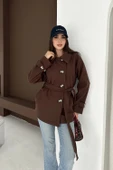 Belden Bağlamalı Düğmeli Kısa Kaşe Kaban thumbnail 6