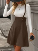 Kadın Askılı Düğmeli Mini Süet Elbise thumbnail 2