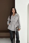 Belden Bağlamalı Düğmeli Kısa Kaşe Kaban thumbnail 4