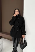 Belden Bağlamalı Düğmeli Kısa Kaşe Kaban thumbnail 3