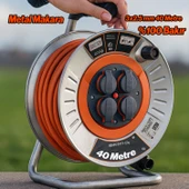Metal Makaralı Uzatma Kablosu % 100 BAKIR 40 Metre 3x2.5 mm Termal Sigortalı Seyyar Kapaklı 4 Prizli thumbnail 4