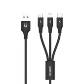 UNITEK USB-A 3in1 HIZLI SARJ KABLOSU 1.2MT 2.4A MICRO USB, TYPE-C, LIGHTNING C14049BK thumbnail 3