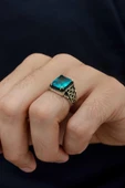 Kare Aqua Mavi Taşlı 925 Erkek Gümüş Yüzük thumbnail 5