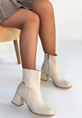 Pabucmarketi Bej Fermuarlı Kadın Topuklu Bot thumbnail 3