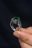 Yuvarlak Yeşil Taşlı 925 Erkek Gümüş Yüzük thumbnail 3