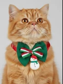 Kardan Adam Kedi Papyon Tasması | Yeşil Kırmızı Fiyonk Boyun Aksesuarı | Noel Temalı Kedi Süsü thumbnail 2