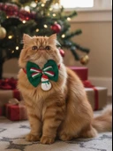 Kardan Adam Kedi Papyon Tasması | Yeşil Kırmızı Fiyonk Boyun Aksesuarı | Noel Temalı Kedi Süsü thumbnail 1