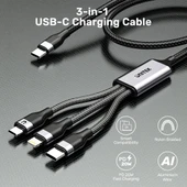 UNITEK TYPE-C 3in1 HIZLI SARJ KABLOSU 1.5MT 20W MICRO USB, TYPE-C, LIGHTNING C14101AGY01-1.5M thumbnail 4