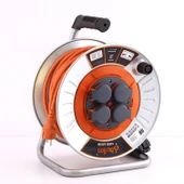 Metal Makaralı Uzatma Kablosu % 100 BAKIR 40 Metre 3x2.5 mm Termal Sigortalı Seyyar Kapaklı 4 Prizli thumbnail 1