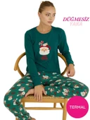 Kadın Bisiklet Yaka Düğmesiz Bilekler Lastikli/Jogger Yumuşak Termal Kışlık Pijama Takımı thumbnail 9