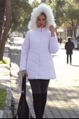 Kışlık Kürklü Kapüşonlu Kadın Şişme Mont thumbnail 2