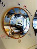 Aynalı Pleksi Duvar Saati Seti - 70 cm Saat (Ceviz Çerçeve ve Rakamlar) + 2'li 70x30 cm Gümüş Tablo thumbnail 3